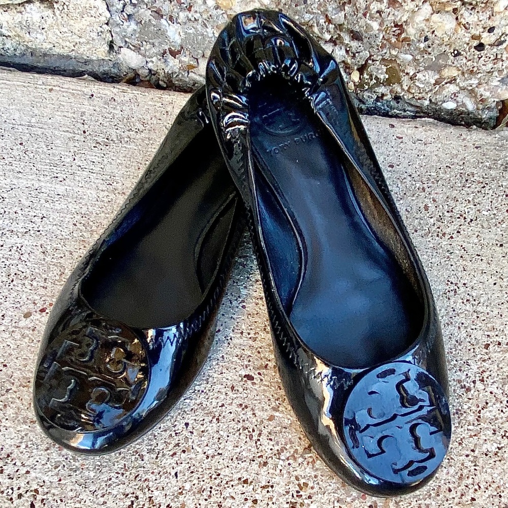Tory Burch Black Patent Leather Reva Ballet Shoes
